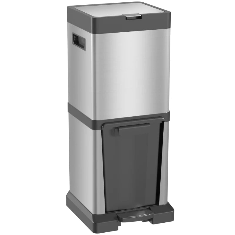 34L Dual Compartment Bin, Kitchen Waste Separator with Soft-Close Lid
