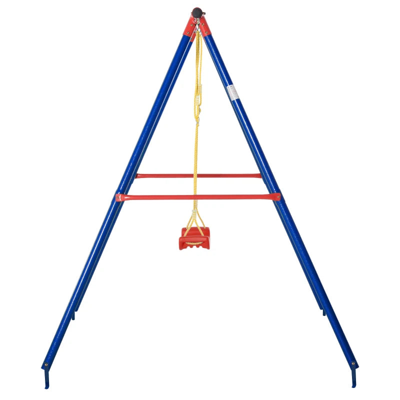 Heavy-Duty A-Frame Toddler Swing Set with Adjustable Rope, Blue Outdoor Playset 3-8 Years