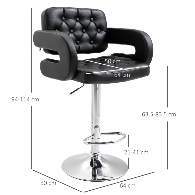 Swivel Bar Stool PU Leather, Adjustable Height, Armrest & Back