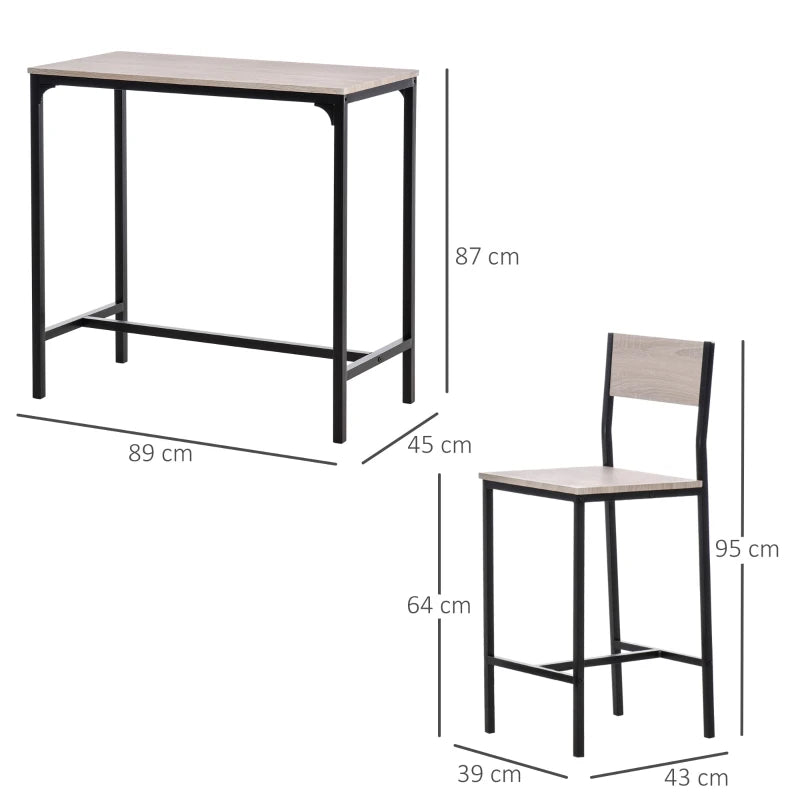 3-Piece Industrial Table & Stools Set, Oak Tone & Metal Frame