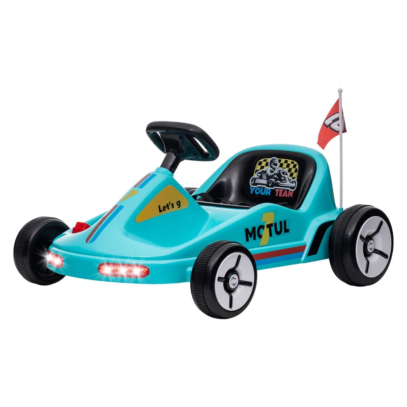 Electric Ride-On Go Kart for Kids with Music, Lights, Horn – Blue, 6V, Ages 3-5