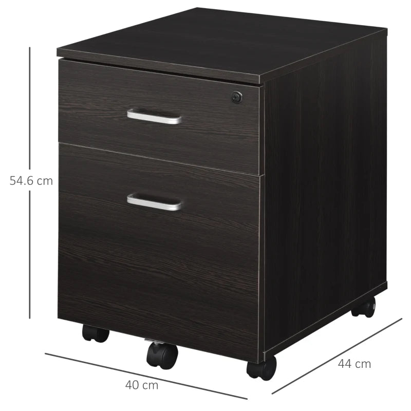 Black Wood Grain 2-Drawer Locking Filing Cabinet with Wheels