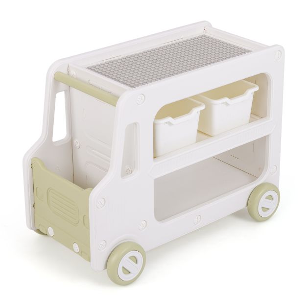 2-in-1 Car Toy Storage Cabinet with Sturdy HDPE Frame and 2 Baskets