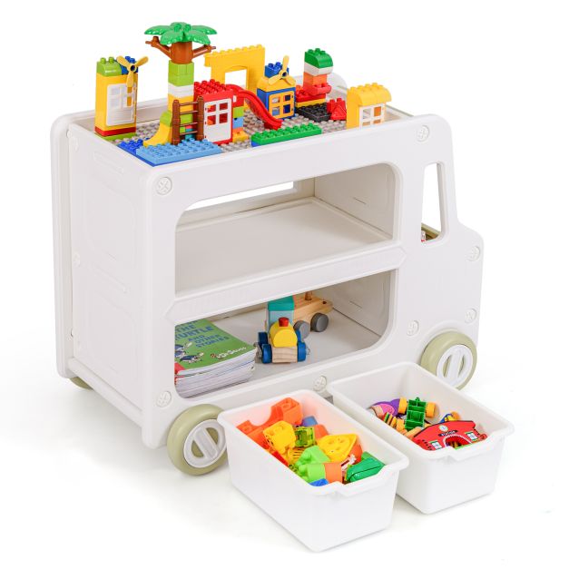 2-in-1 Car Toy Storage Cabinet with Sturdy HDPE Frame and 2 Baskets