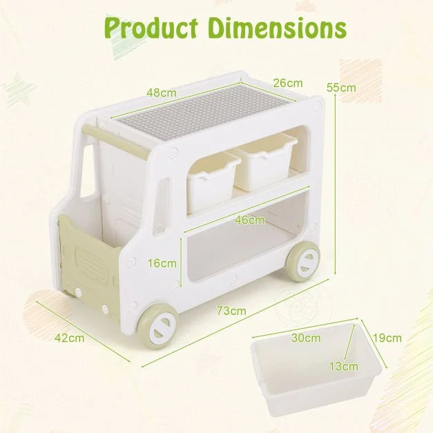 2-in-1 Car Toy Storage Cabinet with Sturdy HDPE Frame and 2 Baskets