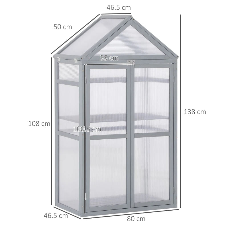 Polycarbonate Garden Cold Frame Greenhouse with Adjustable Shelves & Double Doors, Grey