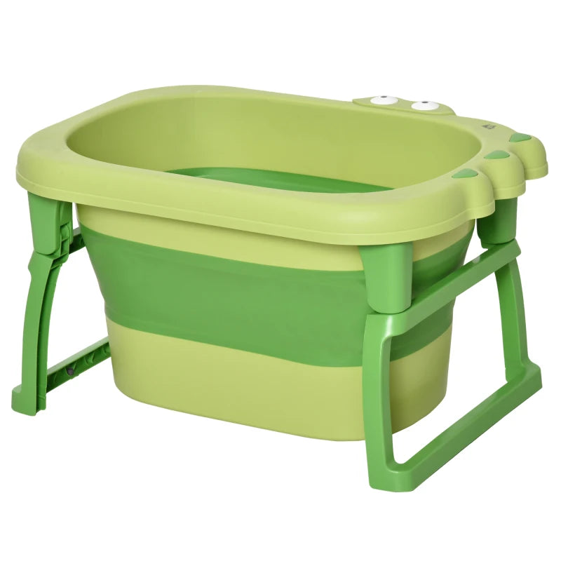 Baby Foldable Bathtub with Built-In Stool for Easy Bath Time – Green