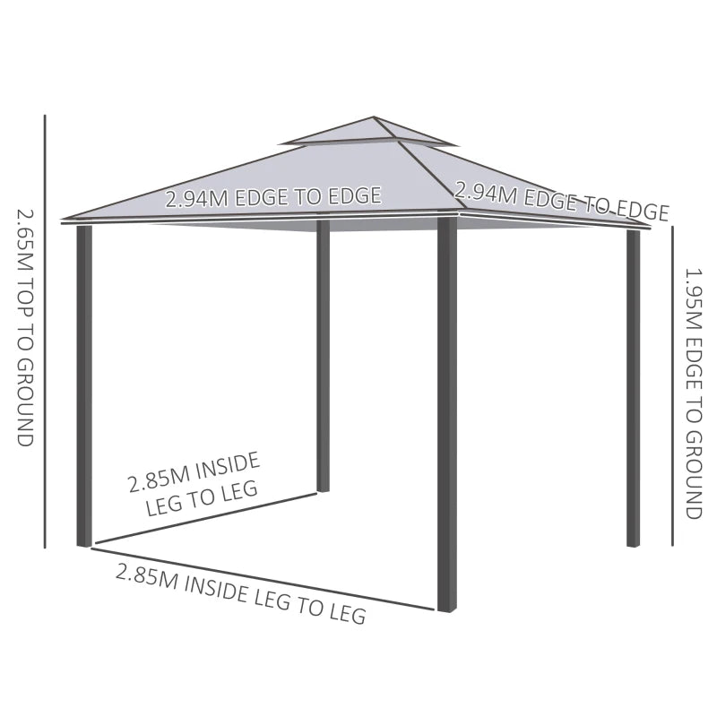 Stylish Grey Gazebo with Mesh Sidewalls and Vented Roof, Outdoor Metal Canopy – 3x3m