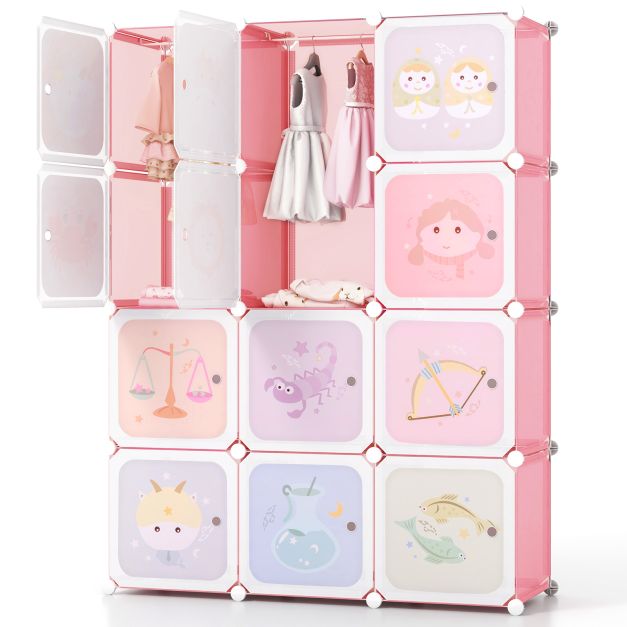 Kids Bedroom Armoire with 12-Cube Storage and Dresser
