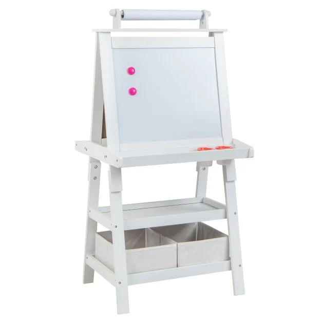 Kids Double-Sided Art Easel with Built-In Paper Roll for Creative Play