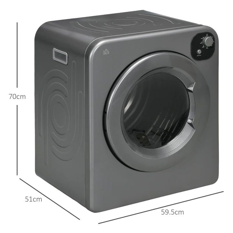 6kg Grey Vented Tumble Dryer – Stackable, Portable, 7 Programs