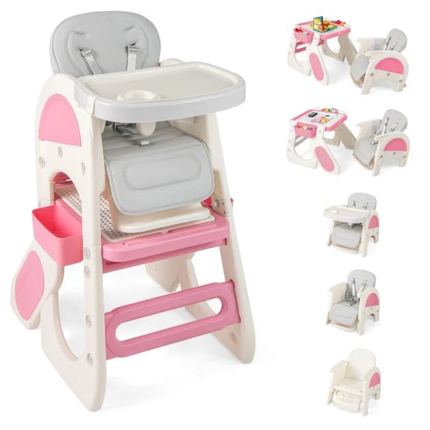 Convertible Baby High Chair with Double-Layer Tray and Adjustable Backrest