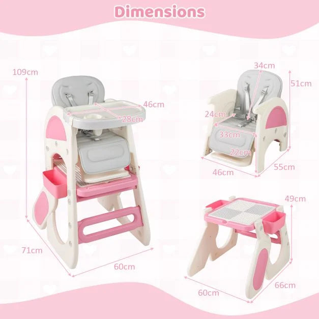 Convertible Baby High Chair with Double-Layer Tray and Adjustable Backrest