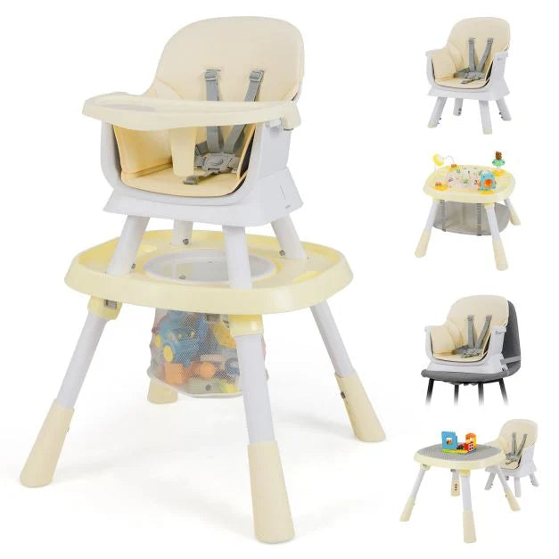 Convertible 16-in-1 Baby High Chair with Detachable Tray and 5-Point Safety Harness