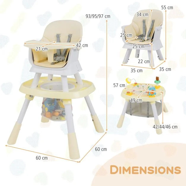 Convertible 16-in-1 Baby High Chair with Detachable Tray and 5-Point Safety Harness