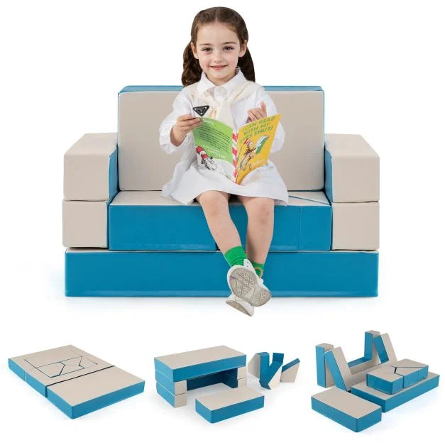 Foam Couch 4-in-1 Play Set for Kids – PU Leather Cover with Zippers