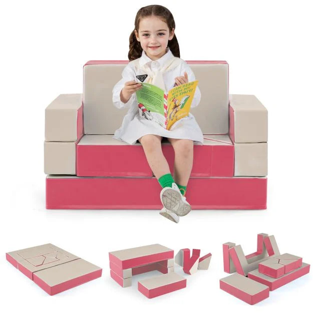 Foam Couch 4-in-1 Play Set for Kids – PU Leather Cover with Zippers