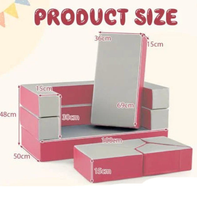 Foam Couch 4-in-1 Play Set for Kids – PU Leather Cover with Zippers