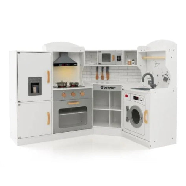 Corner Wooden Play Kitchen – Realistic Sounds & Lights