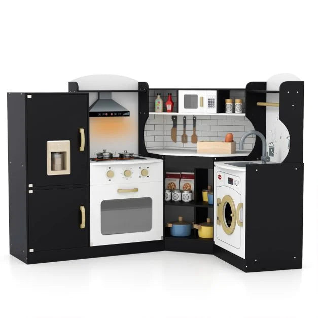 Corner Wooden Play Kitchen – Realistic Sounds & Lights