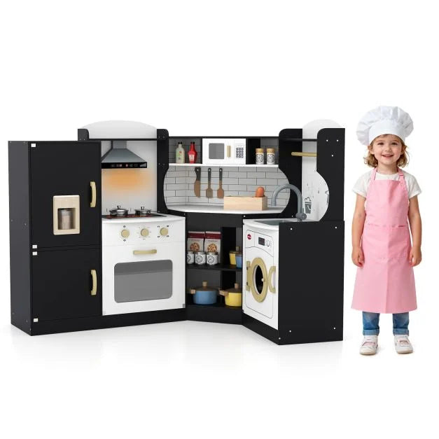 Corner Wooden Play Kitchen – Realistic Sounds & Lights