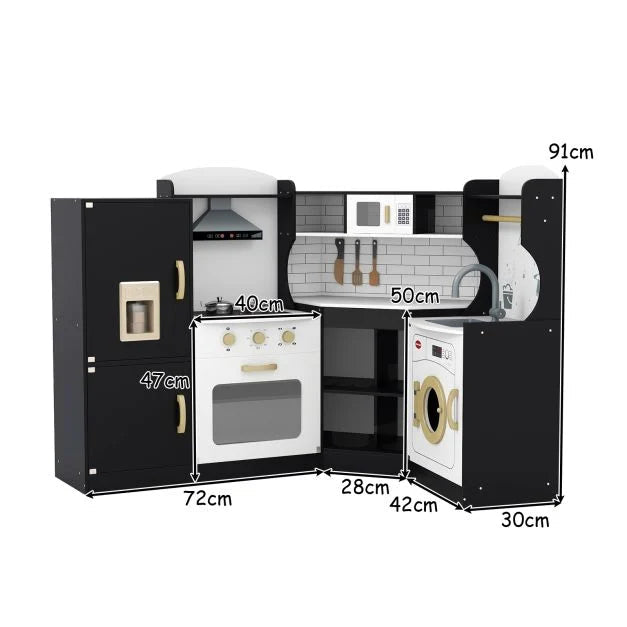 Corner Wooden Play Kitchen – Realistic Sounds & Lights