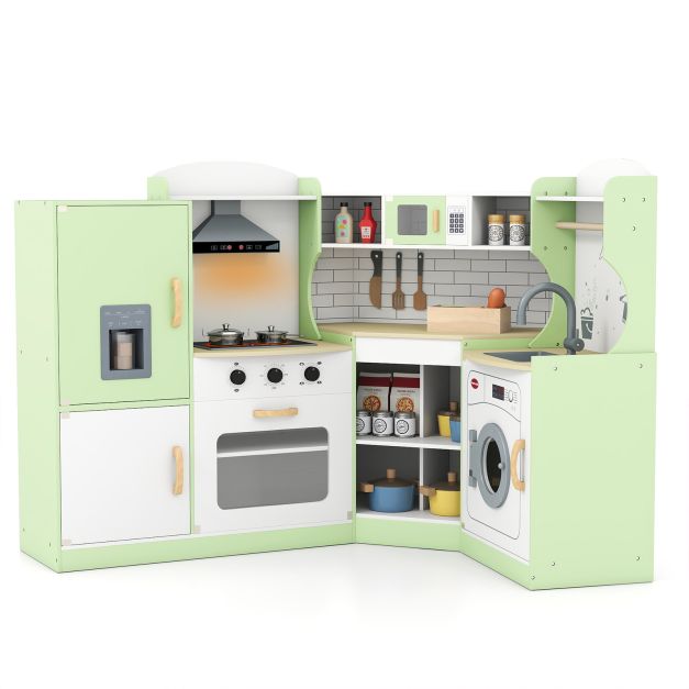 Corner Wooden Play Kitchen – Realistic Sounds & Lights