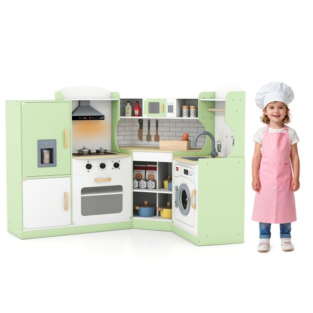 Corner Wooden Play Kitchen – Realistic Sounds & Lights