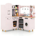 Wooden Kids Corner Kitchen Set with Pine Legs, Realistic Lights & Sounds