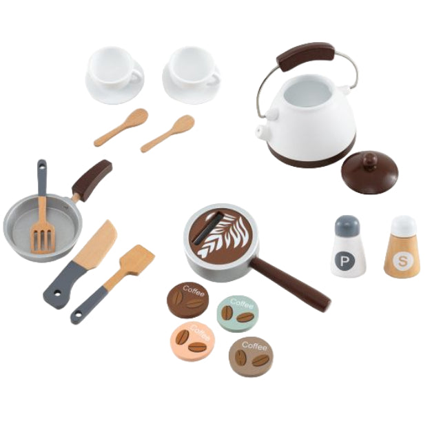 Wooden Kids Corner Kitchen Playset with Coffee Maker, Slide & Microwave