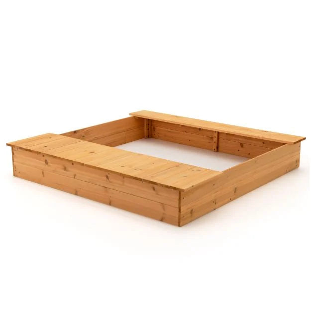 Kids Wooden Sandbox with Cover, 2 Storage Boxes, and Bottomless Design