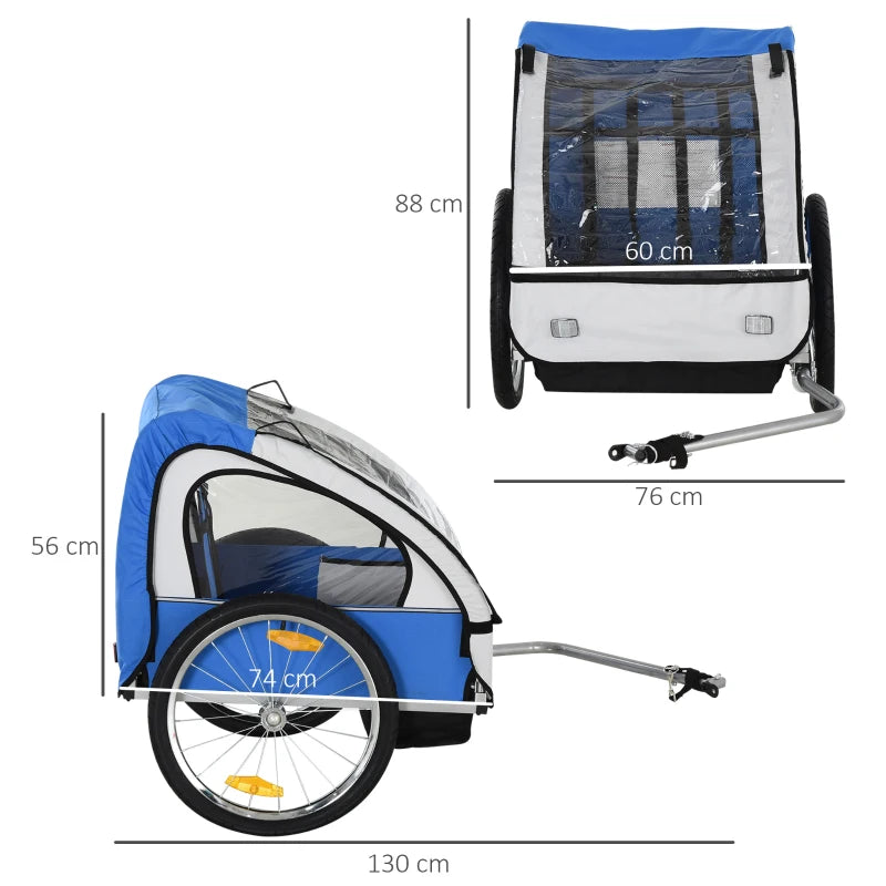 Blue & White 2-Seat Bike Trailer – Child Carrier with Hitch Coupler