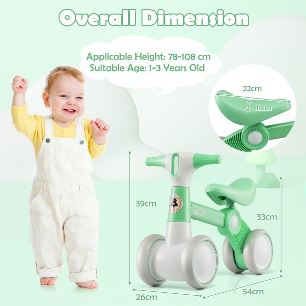 4-Wheel Baby Balance Bike | No Pedal, Easy Steering