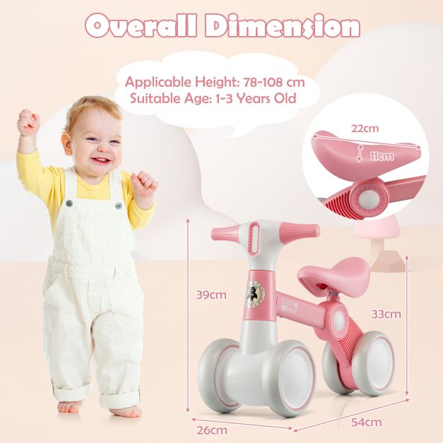 4-Wheel Baby Balance Bike | No Pedal, Easy Steering