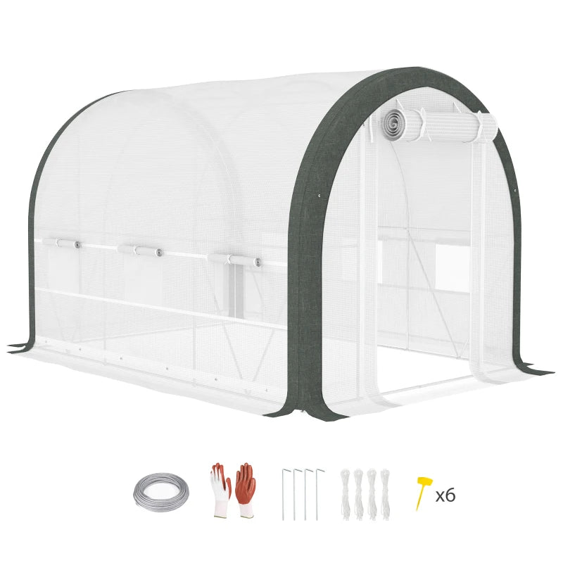 Walk-In Tunnel Greenhouse with Accessories for Garden and Backyard Use White, 3 x 2 m