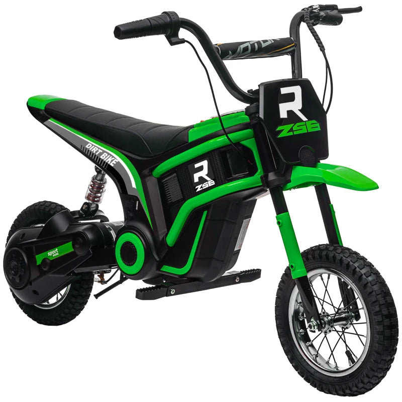 Electric Motorbike for Kids – 24V, Twist Grip Throttle, Music, Horn, 12" Tires, Green
