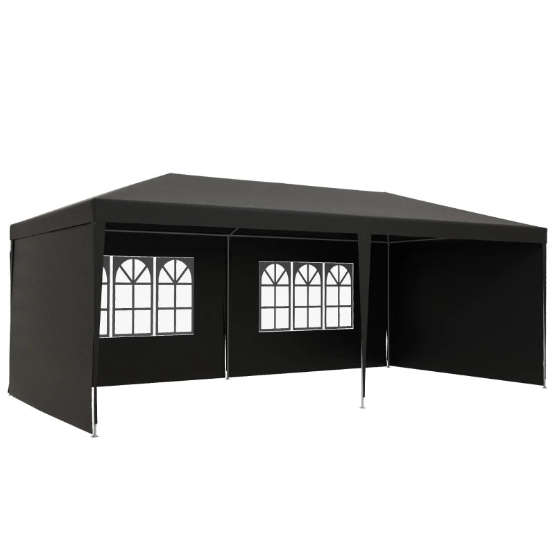 Patio Gazebo with Semi-Open Design and Dark Grey Frame for Outdoor Use, 2.95 x 5.83m