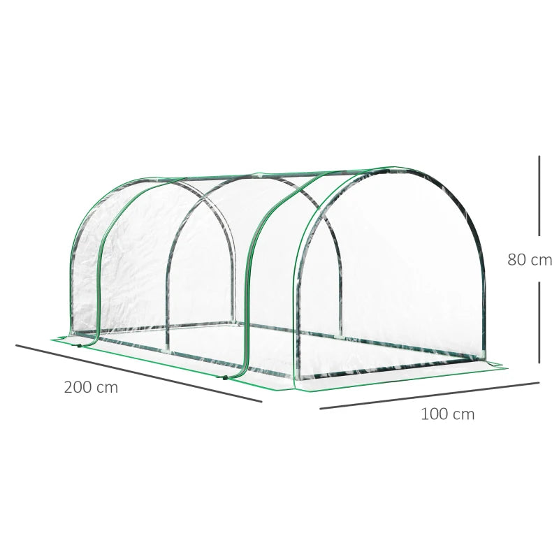 Tunnel Greenhouse for Outdoor Gardening Steel Frame, Transparent PVC Cover, 200x100x80cm