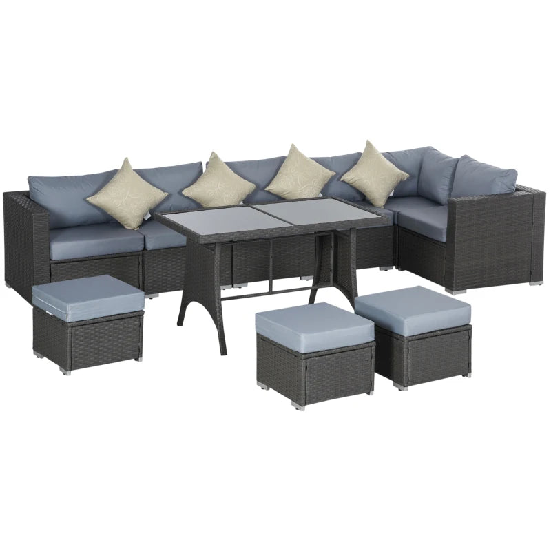 Spacious 9-Seater Rattan Corner Sofa Dining Set with Comfortable Cushions