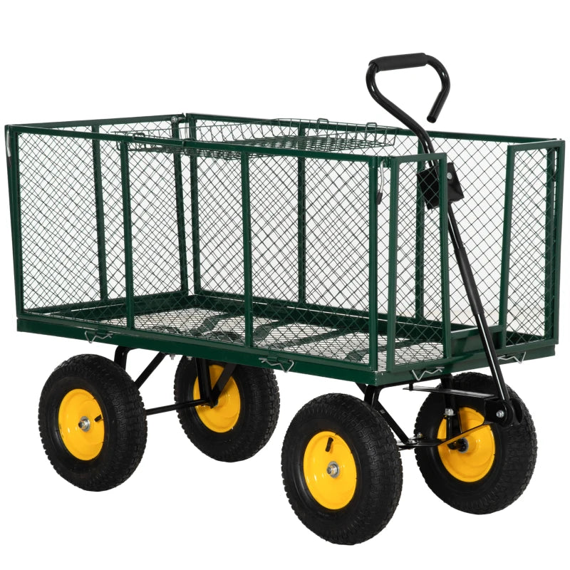 Heavy Duty Outdoor Trolley Truck for Gardening with Handle and Steel Frame, Green