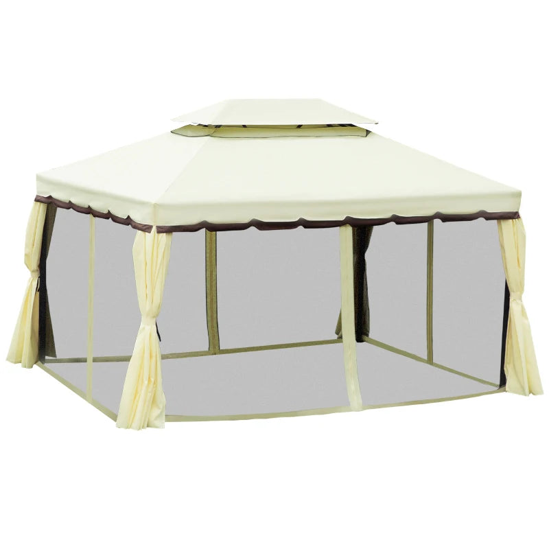 Double-Roof Pergola Style Gazebo with Enclosure Panels, Great for Outdoor Living
