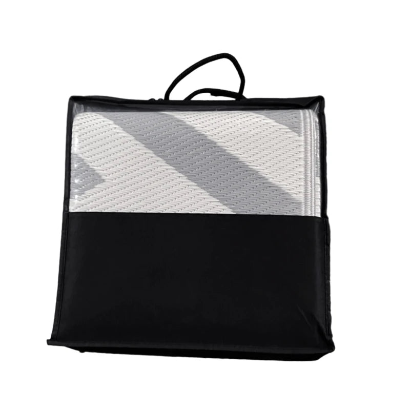 Grey & Cream Reversible Outdoor Rug – 182x274cm Plastic Straw Mat with Carry Bag