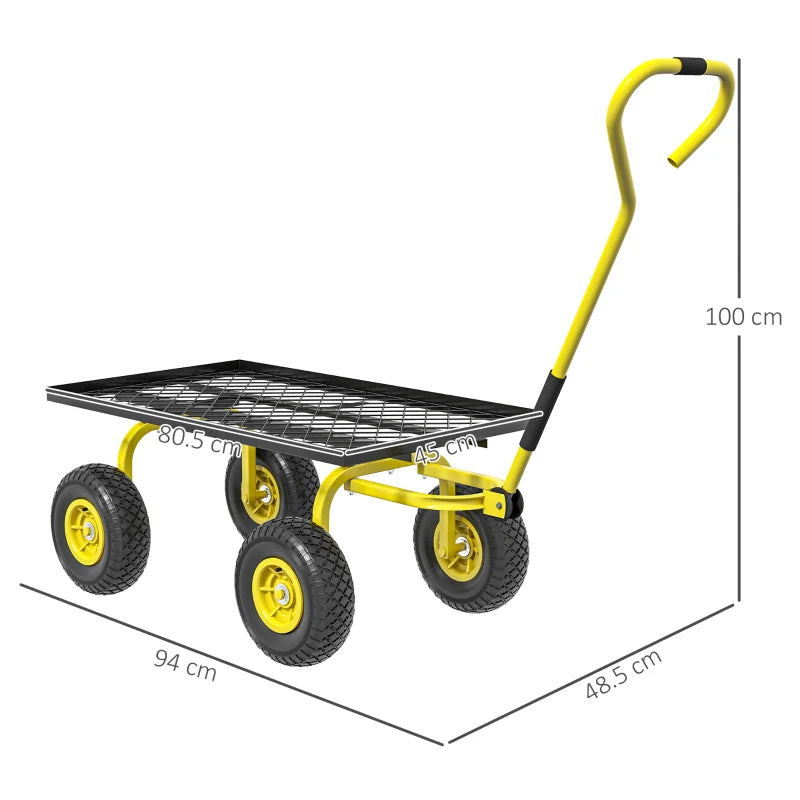 Durable Garden Trolley Cart with Rotating Handle, Pneumatic Wheels & 150kg Load Capacity