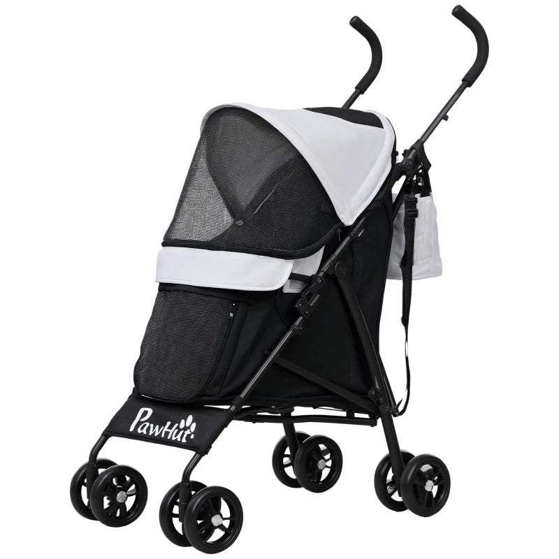 Light Grey Dog Pram with Foldable Design & Shoulder Strap