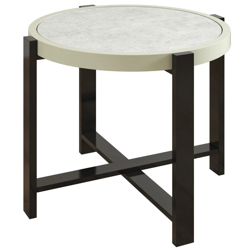 Durable Light Grey Round Garden Table, 60cm with Tempered Glass & Aluminium Frame