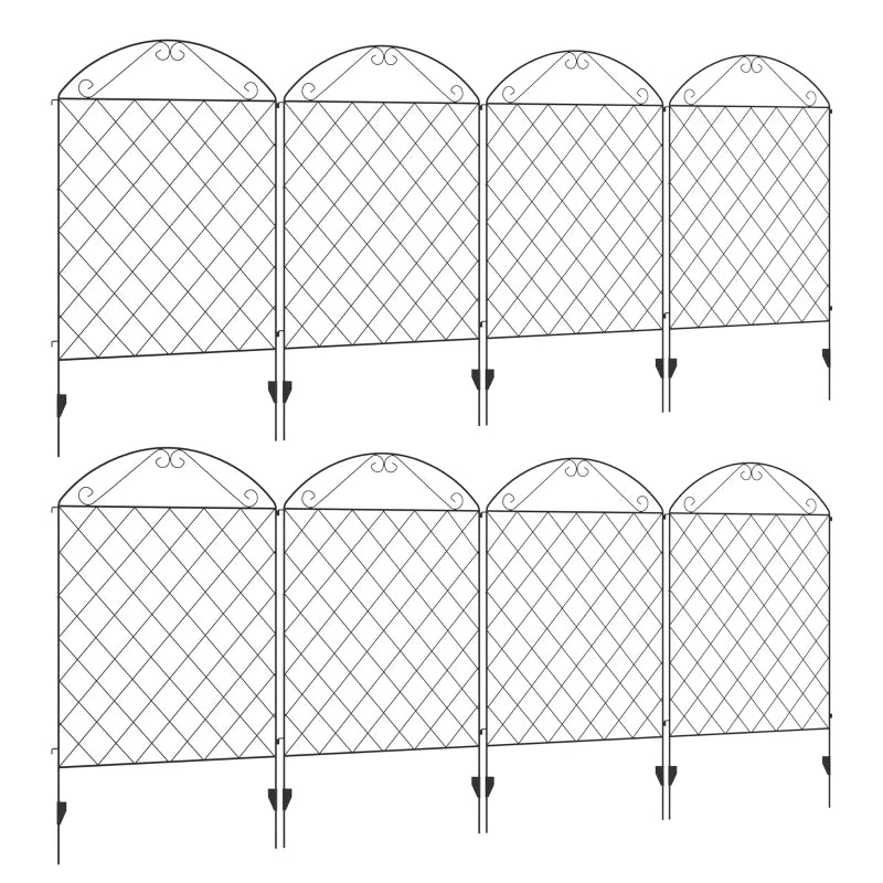 Animal Barrier & Garden Border Fence Panels, Black Rustproof Metal, 8PC 43"x23ft