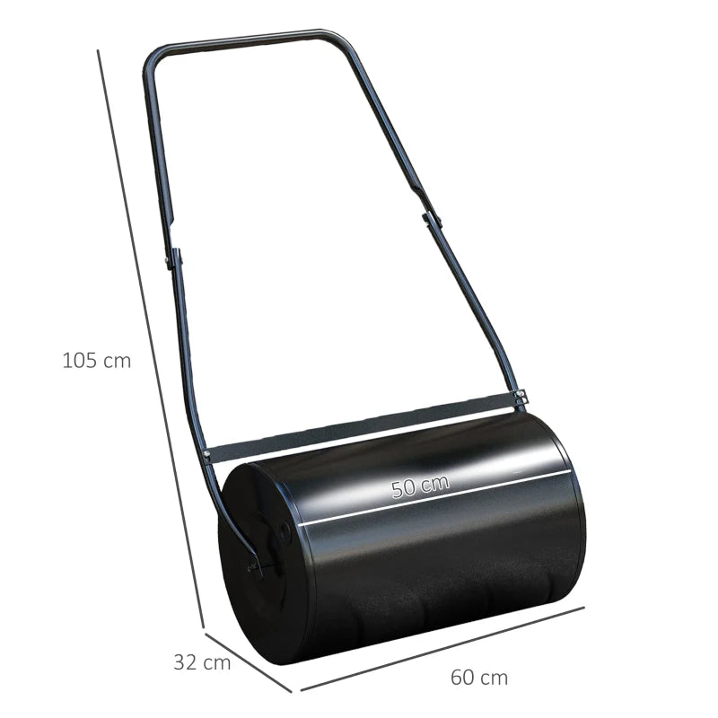 Heavy Duty Garden Lawn Roller for Grass Seeding and Soil Leveling, Water & Sand Filled, Black, 38L