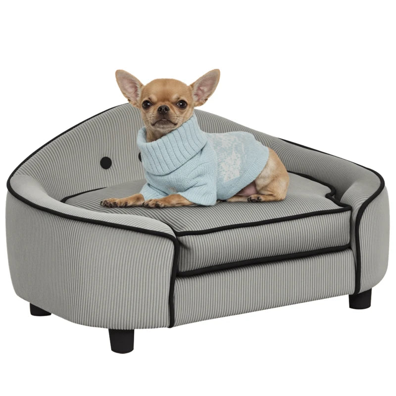 Small Dog & Cat Sofa Couch – Wooden Frame, Soft Cushion, Grey