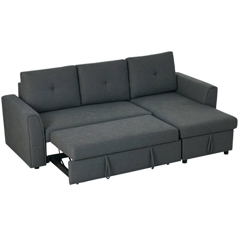3 Seater Sofa Bed with Storage – Dark Grey Pull-Out Couch for Living Room