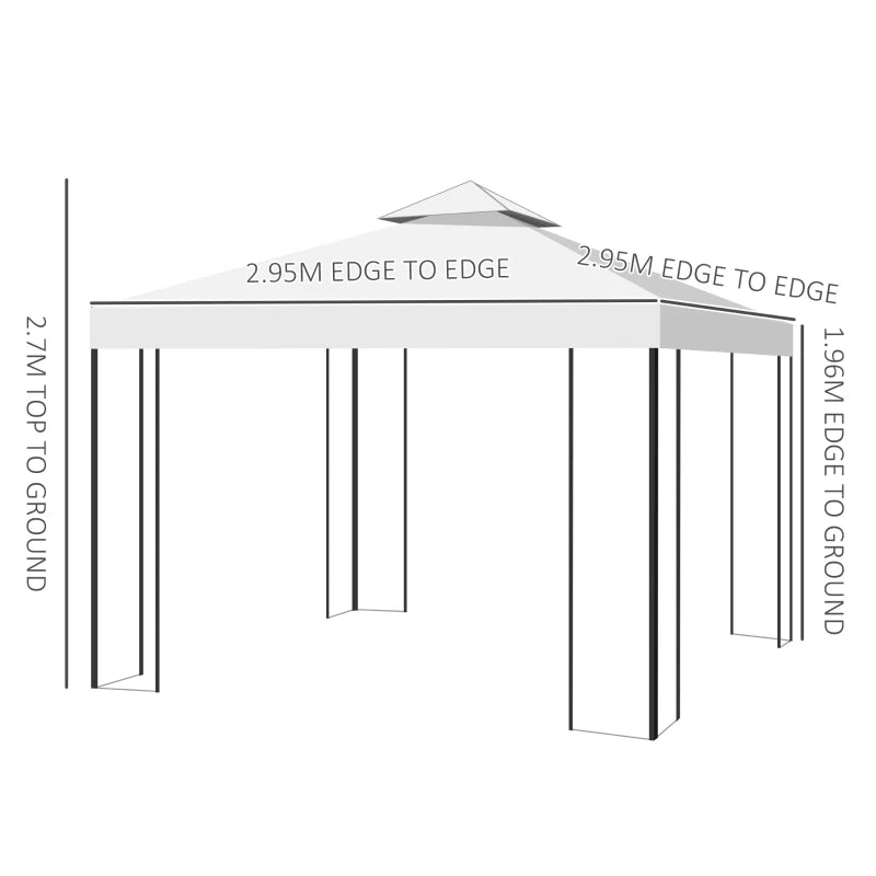 Decorative Cream Gazebo with 2-Tier Roof and Metal Frame for Patio or Garden, 3 x 3m